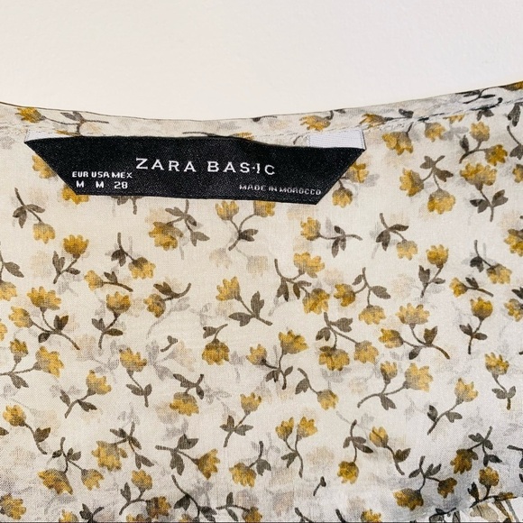 NWOT Zara Sage Floral Boho 100% Silk Sheer 3/4 Cuffed Sleeve Top Size M - Picture 9 of 11